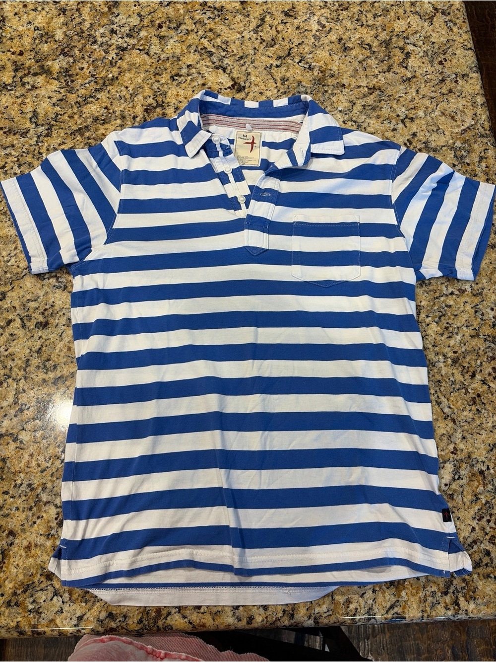 Relwen Men's Premium100% Cotton Blue & White Striped Polo Shirt